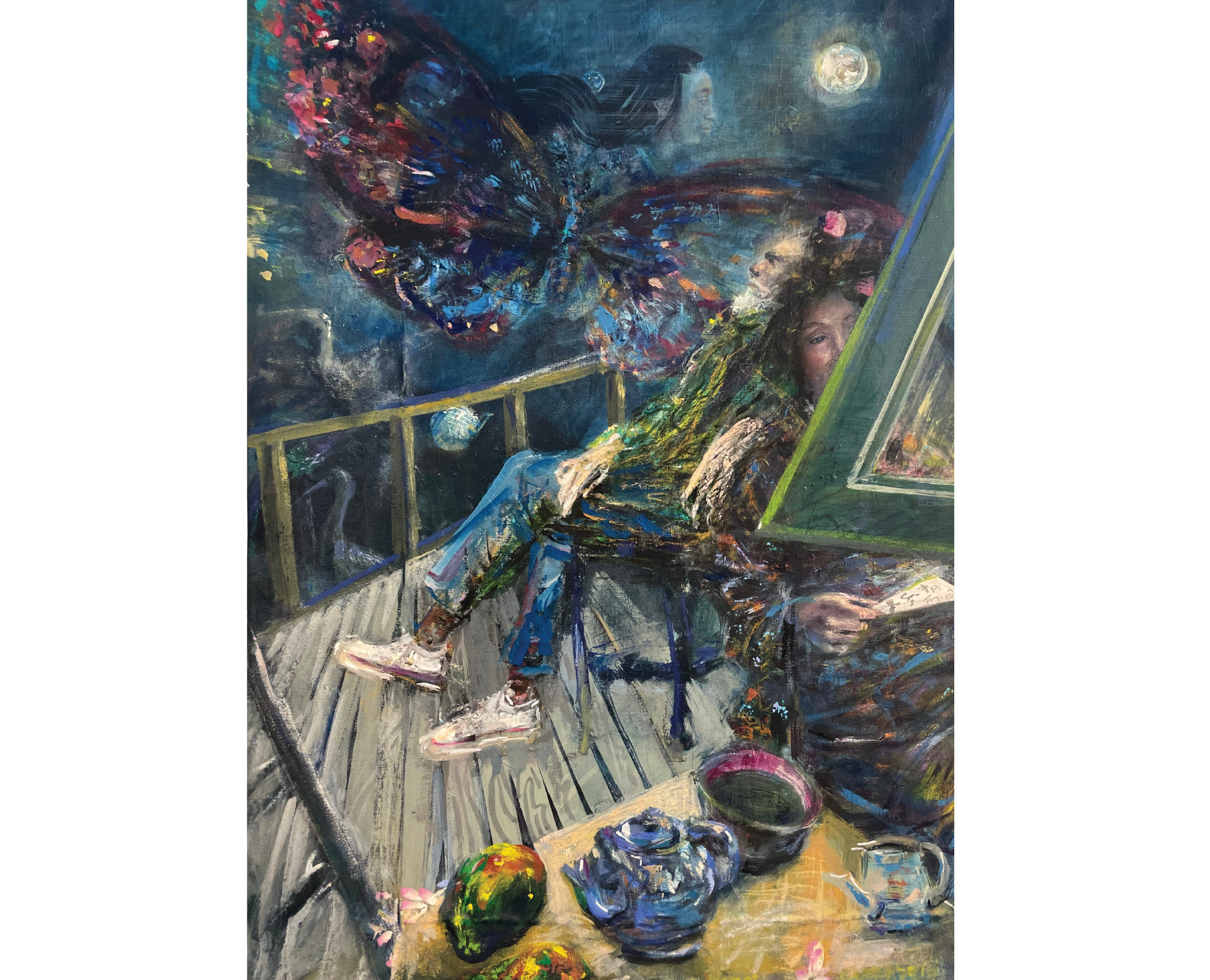 “Contemplando la noche” 50 cms ancho X 60 cms Técnica mixta s/lienzo