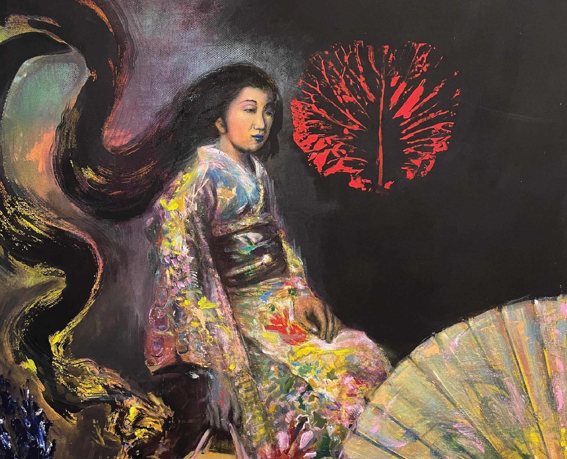 “La hija del rey Dragón” 1,00 mt ancho X 1,00 mt Técnica mixta s/lienzo